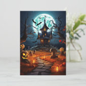 Custom Halloween Party Spooky Haunted House Kaart (Staand voorkant)