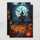 Custom Halloween Party Spooky Haunted House Kaart (Voorkant / Achterkant)