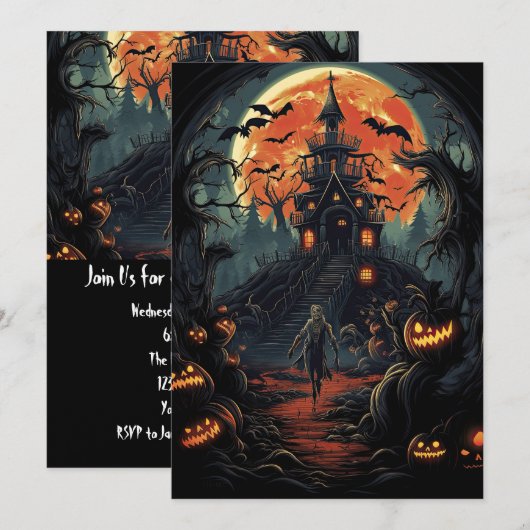 Custom Halloween Party Zombie Haunted House Kaart (Voorkant / Achterkant)