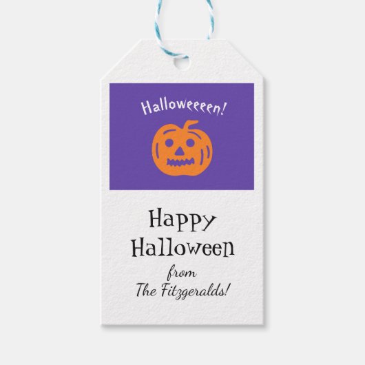 Custom Halloween Pumpkin Paars Sinaasappel White Cadeaulabel (Voorkant)