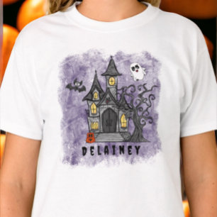 Custom Halloween Spooky Schattige Haunted House Pa T-shirt