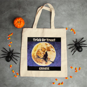 Custom Halloween Trick or treat Witch Canvas tas