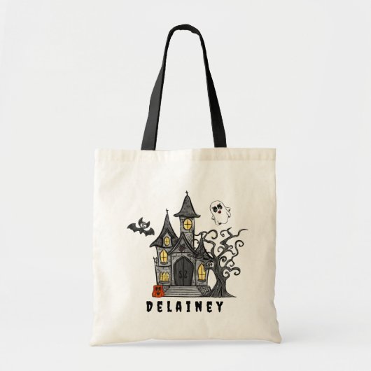 Custom Halloween Trick Treat Haunted House Tote Bag (Voorkant)