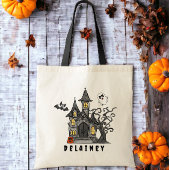 Custom Halloween Trick Treat Haunted House Tote Bag