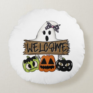 Custom Halloween Welcome Sign Round Pillow Rond Kussen