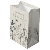 Custom Hand Drawn Botanical Thank You Gift Bag  Medium Cadeauzakje (Voorkant Gekanteld)