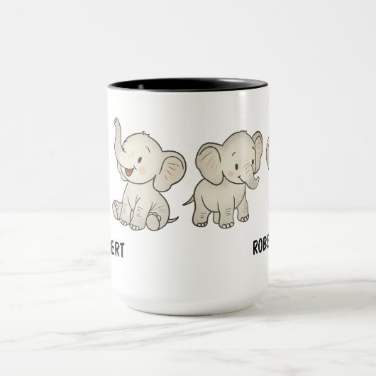Custom Hand Drawn Cute Elephant Coffee Mok (Midden)