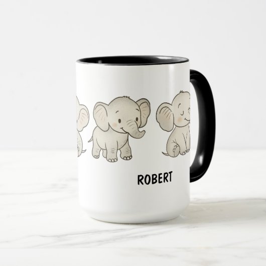 Custom Hand Drawn Cute Elephant Coffee Mok (Voorkant rechts)