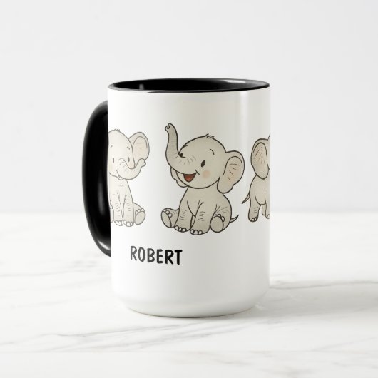 Custom Hand Drawn Cute Elephant Coffee Mok (Voorkant links)