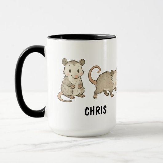 Custom Hand Drawn Cute Opossum Coffee Mok (Links)