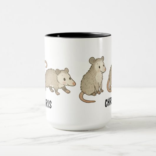 Custom Hand Drawn Cute Opossum Coffee Mok (Midden)