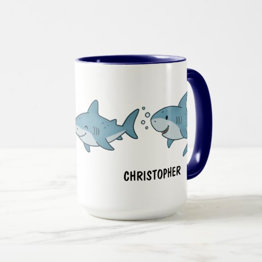 Custom Hand Drawn Cute Shark Coffee Mok (Voorkant rechts)