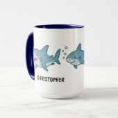 Custom Hand Drawn Cute Shark Coffee Mok (Voorkant links)