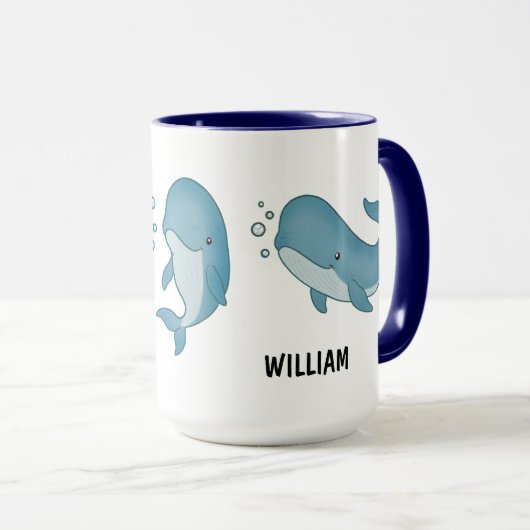 Custom Hand Drawn Cute Whale Coffee Mug Mok (Voorkant rechts)