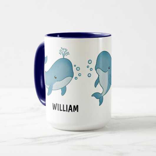Custom Hand Drawn Cute Whale Coffee Mug Mok (Voorkant links)