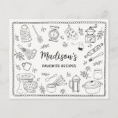 Custom Hand Drawn Kitchen Utensils Recipe Card (Achterkant)