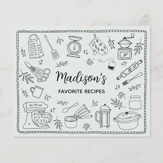 Custom Hand Drawn Kitchen Utensils Recipe Card (Achterkant)