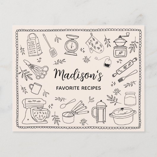 Custom Hand Drawn Kitchen Utensils Recipe Card (Achterkant)