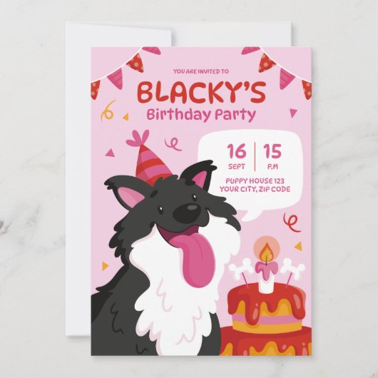 Custom Hand-getrokken hond Verjaardag uitnodiging (Voorkant)
