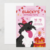Custom Hand-getrokken hond Verjaardag uitnodiging (Voorkant / Achterkant)