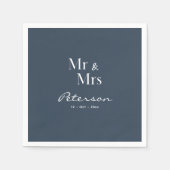 Custom Hand-Lettered Navy Blue Mr en Mrs Wedding Servet (Voorkant)