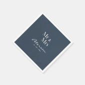 Custom Hand-Lettered Navy Blue Mr en Mrs Wedding Servet (Hoek)