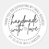 Custom handgemaakt met liefde dank u kleine bedrij ronde sticker (Voorkant)