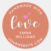 Custom handgemaakt met liefde hart terracotta brui ronde sticker (Voorkant)
