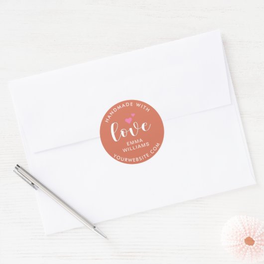 Custom handgemaakt met liefde hart terracotta brui ronde sticker (Envelop)