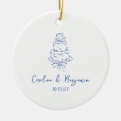 Custom Handgeschreven Frans Blauw Doodle Trouwtaar Keramisch Ornament (Voorkant)