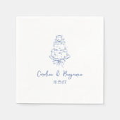 Custom Handgeschreven Frans Blauw Doodle Trouwtaar Servet (Voorkant)