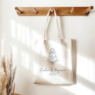 Custom Handgeschreven Frans Blauw Doodle Trouwtaar Tote Bag