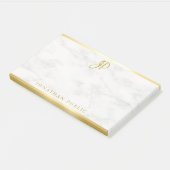 Custom Handgeschreven Monogram Wit Marmer Goud Post-it® Notes (Schuin)