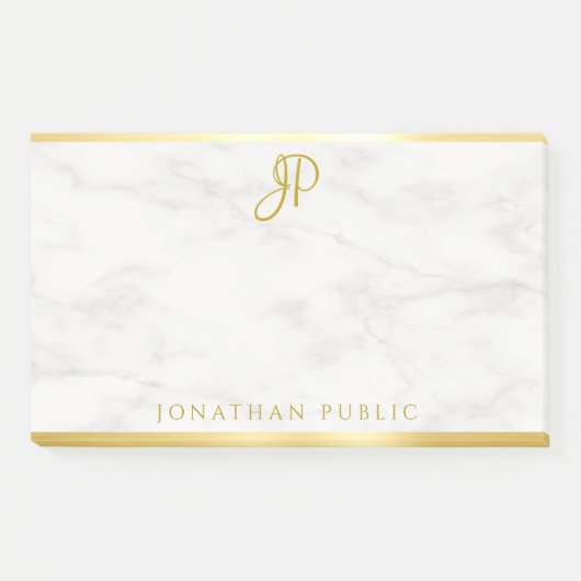 Custom Handgeschreven Monogram Wit Marmer Goud Post-it® Notes (Voorkant)