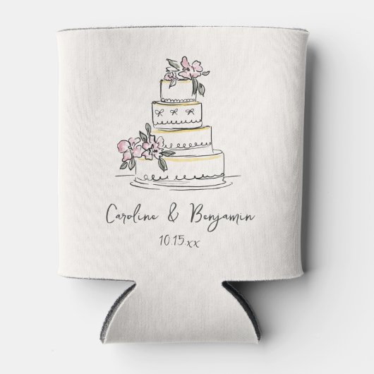 Custom Handwritten Blush Cream Doodle Wedding Cake Blikjeskoeler (Voorkant)