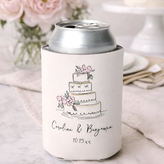 Custom Handwritten Blush Cream Doodle Wedding Cake Blikjeskoeler