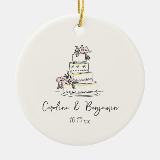 Custom Handwritten Blush Cream Doodle Wedding Cake Keramisch Ornament (Voorkant)