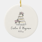Custom Handwritten Blush Cream Doodle Wedding Cake Keramisch Ornament (Achterkant)