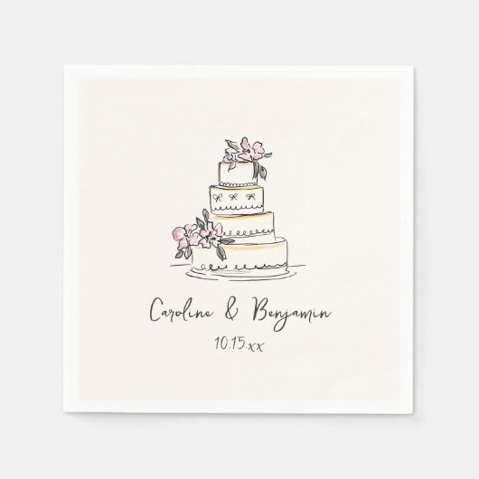 Custom Handwritten Pink Yellow Doodle Wedding Cake Servet (Voorkant)