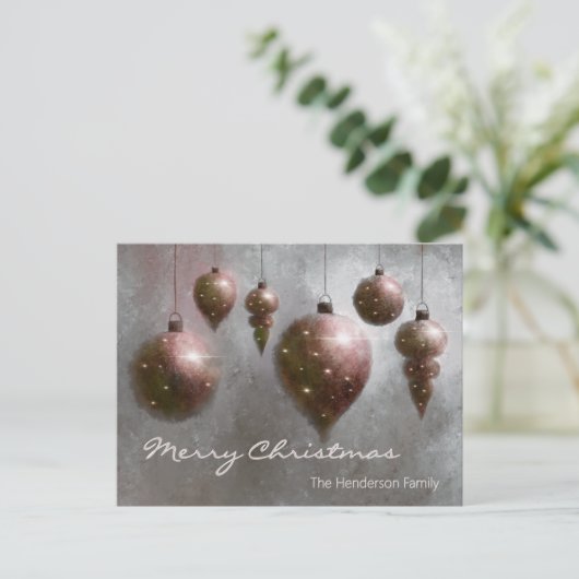 Custom Hanging Christmas Baubles Copper on Silver  Briefkaart (Staand voorkant)