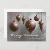 Custom Hanging Christmas Baubles Copper on Silver  Briefkaart (Voorkant / Achterkant)