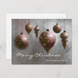 Custom Hanging Christmas Baubles Copper on Silver  Briefkaart