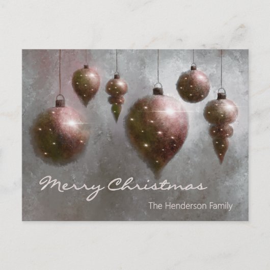 Custom Hanging Christmas Baubles Copper on Silver  Briefkaart (Voorkant)