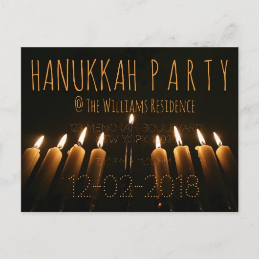 Custom Hanukkah Party Invitation Menorah Candle Uitnodiging Briefkaart (Voorkant)