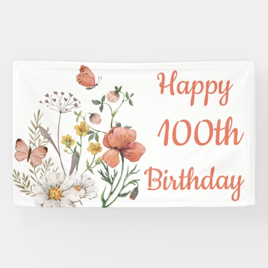 Custom Happy 100th Birthday Wildflowers Spandoek (Horizontaal)
