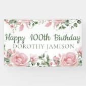 Custom Happy 100th Verjaardag Bloemen Spandoek (Horizontaal)