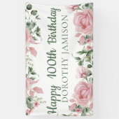 Custom Happy 100th Verjaardag Bloemen Spandoek (Verticaal)