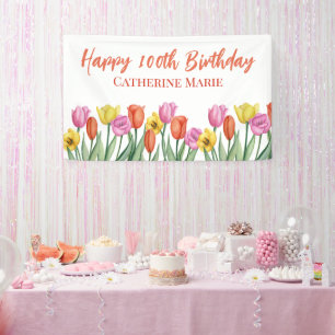 Custom Happy 100th Verjaardag Pastel Spring Tulip Spandoek