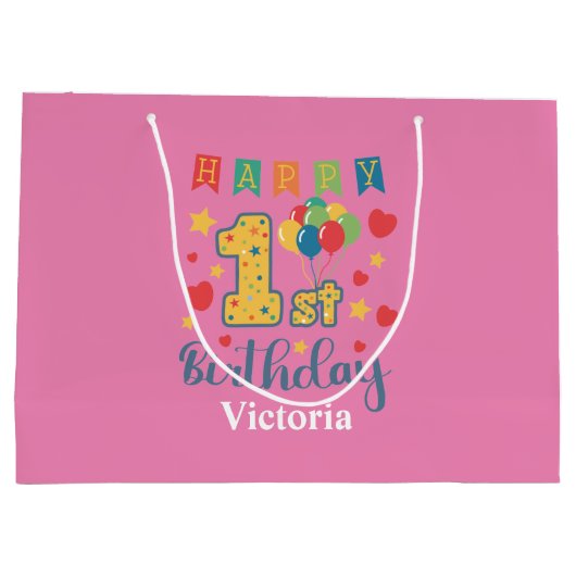 Custom Happy 1st Verjaardag Grote Gift Bag Groot Cadeauzakje (Achterkant)