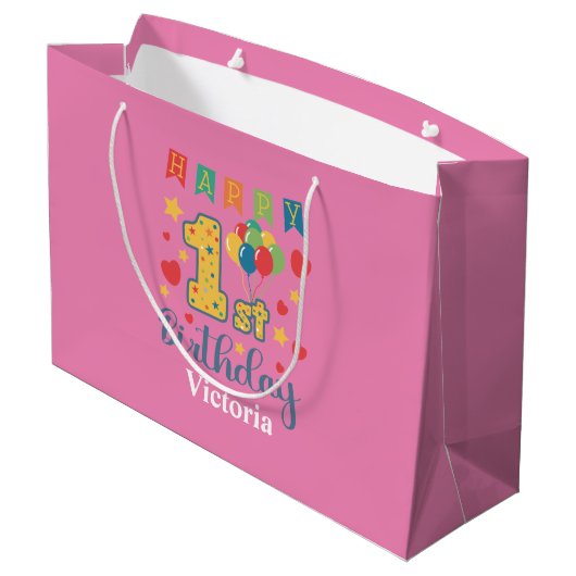 Custom Happy 1st Verjaardag Grote Gift Bag Groot Cadeauzakje (Achterkant Gekanteld)
